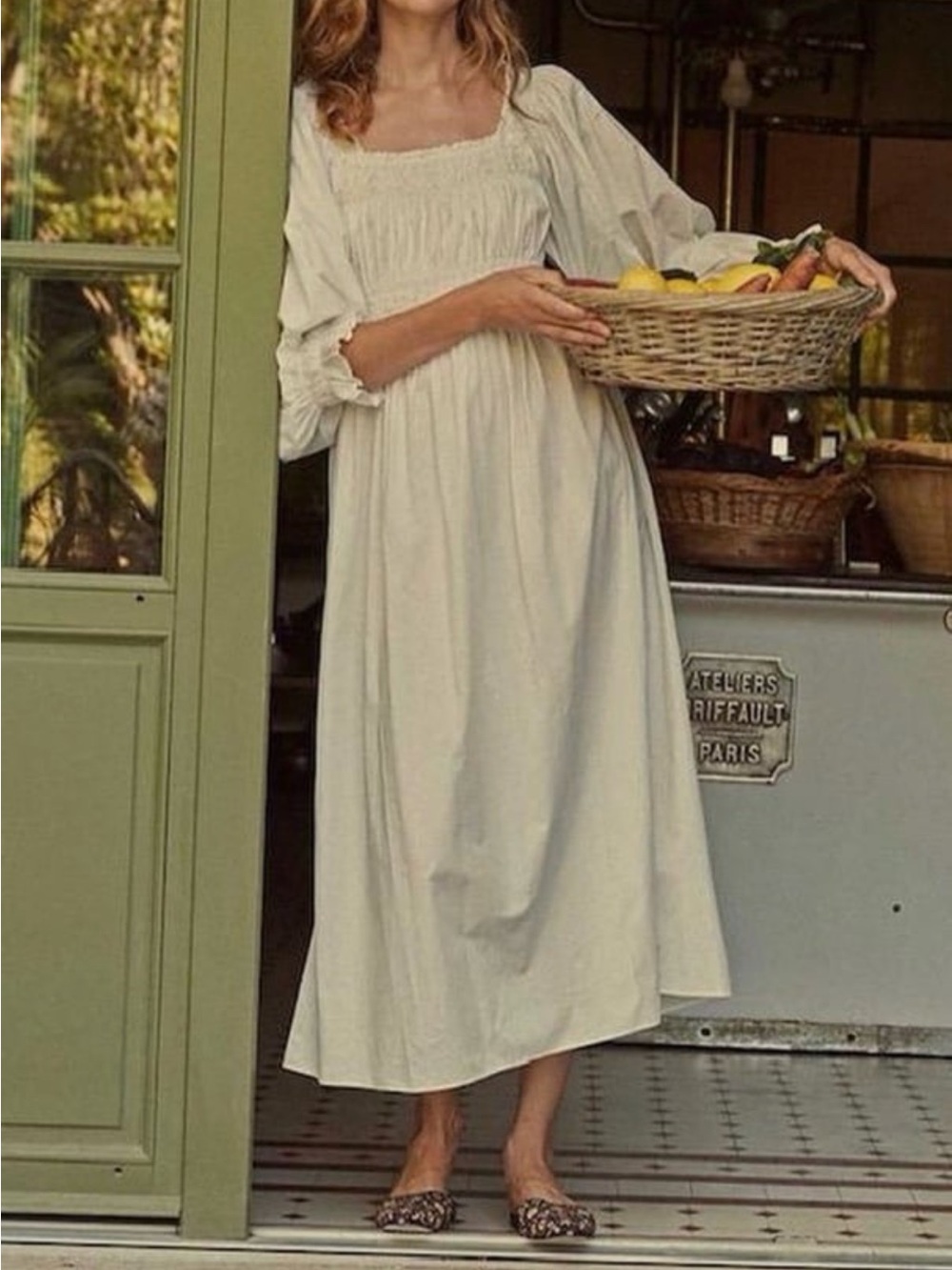Doen Catarina White Long Sleeve Smocked Maxi Dress